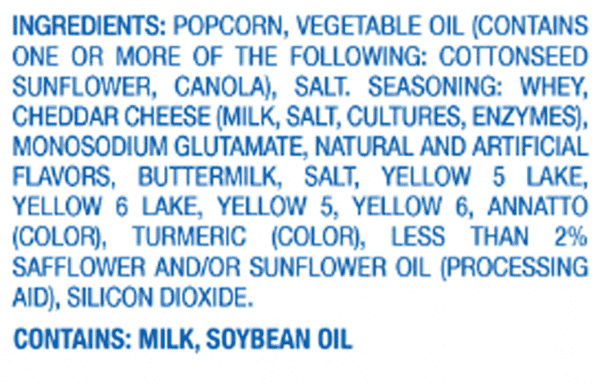 Cheddar Cheese Popcorn Ingredients