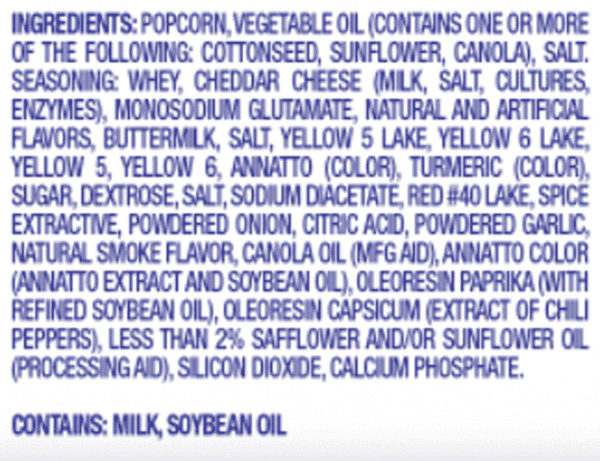 Hot Cheese Popcorn Ingredients