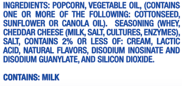 White Cheddar Popcorn Ingredients