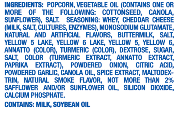 BBQ Cheddar Cheese Popcorn Ingredients